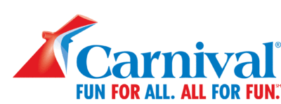 Logo of Carnival Cruise Line featuring a stylized red and blue ship funnel. Text below reads Carnival in blue and Fun for all. All for fun! in red and blue, symbolizing affordable cruising adventures that everyone can enjoy.