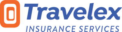 Logo for Travelex Insurance Services, featuring an orange stylized design on the left and the company name in blue text to the right, emphasizing stress-free travels with dependable travel insurance.