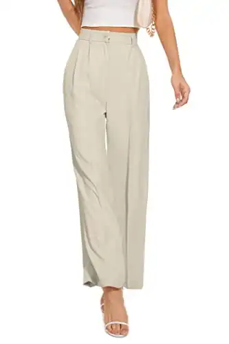 FUNYYZO Women Wide Leg Pants High Elastic Waisted in The Back Business Work Trousers Long Straight Suit Pants