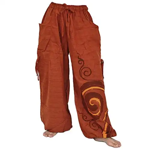 Siamrose Harem Pants Men Women, Aladdin Pants, Baggy Pants, Bohemian Pants, Drop Crotch Pants, Adjustable Length, One Size (Orange)