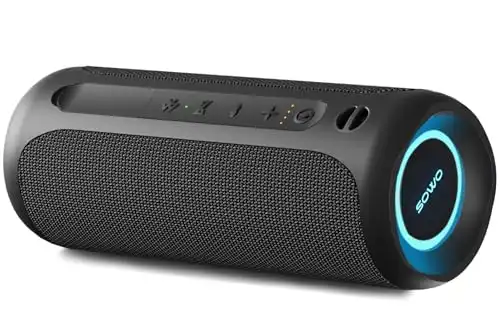 Portable Speaker, Wireless Bluetooth Speaker, IPX7 Waterproof, 25W Loud Stereo Sound, Bassboom Technology, TWS Pairing, Built-in Mic, 16H Playtime with Lights for Home Outdoor Black