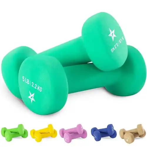 Yes4All 5 lbs Dumbbells Neoprene with Non Slip Grip Great for Total Body Workout Total Weight: 10 lbs (Set of 2)