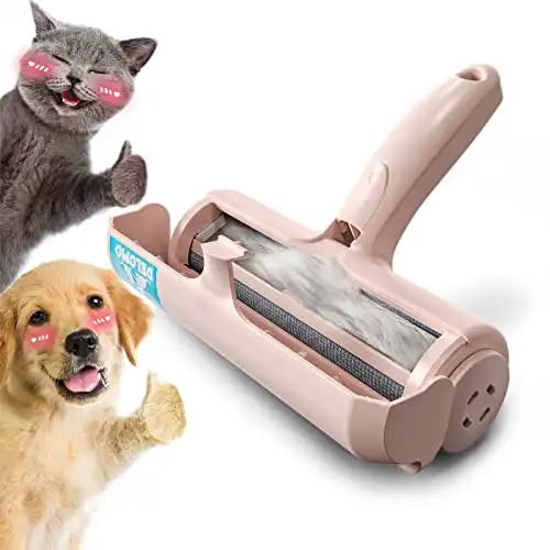 DELOMO Pet Hair Remover Roller Dog & Cat Fur Remover with Self-Cleaning Base Efficient Animal Hair Removal Tool Perfect for Furniture, Couch, Carpet, Car Seat, Pink