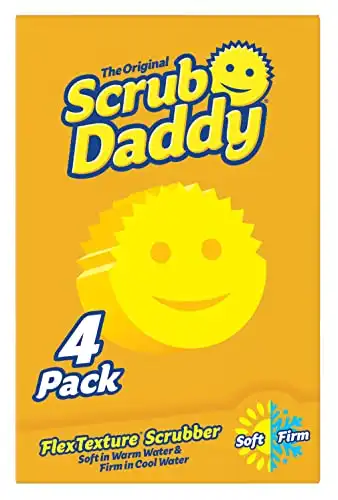 Original Scrub Daddy Sponge Scratch Free Scrubber for Dishes and Home, Odor Resistant, Soft in Warm Water, Firm in Cold, Deep Cleaning Kitchen and Bathroom, Multi-use, Dishwasher Safe, 4ct