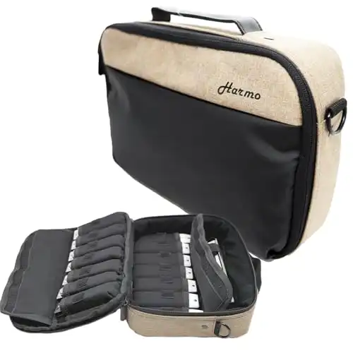 Harmo Pro Case Harmonica Carry Harmonica Storage & Carrying Case With Shoulder Strap, Zippered Display Case for Seydel, Suzuki, Lee Oskar, Hohner, Built-in Mic & Cable Pockets ...