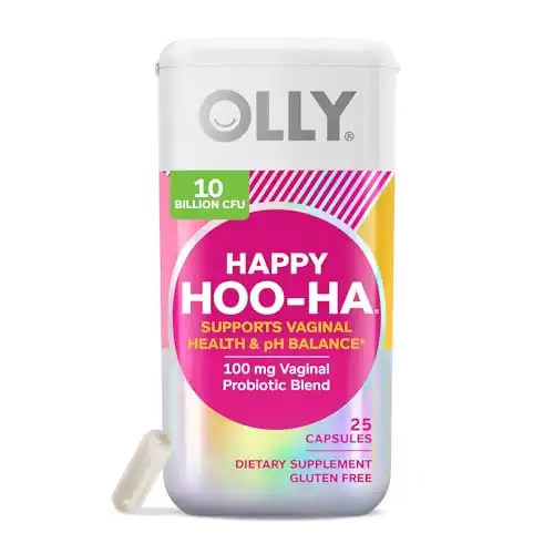 OLLY Happy Hoo-Ha Capsules, Probiotic for Women, Vaginal Health and pH Balance, 10 Billion CFU, Gluten Free 25 Count