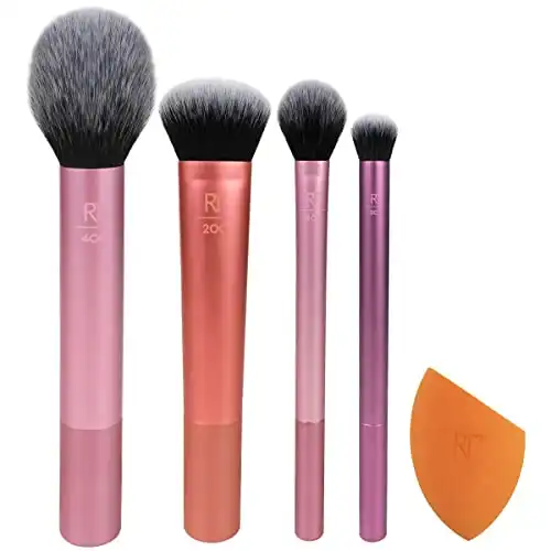 Real Techniques Everyday Essentials + Makeup Sponge Kit, Makeup Brushes & Makeup Blender Sponge, For Foundation, Blush, Bronzer, Eyeshadow, & Powder, Synthetic Bristles, Cruelty Free, 5 Piece ...