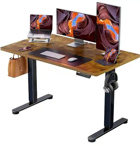 ErGear Height Adjustable Electric Standing Desk, 48 x 24 Inches Sit Stand up Desk, Memory Computer Home Office Desk (Vintage Brown)