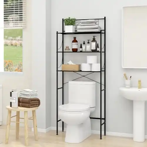 MallBoo Over The Toilet Storage Rack,Metal 3-Tier Over Toilet Organizer Shelf,Freestanding Above Toilet Shelf for Bathroom, Laundry(Black)