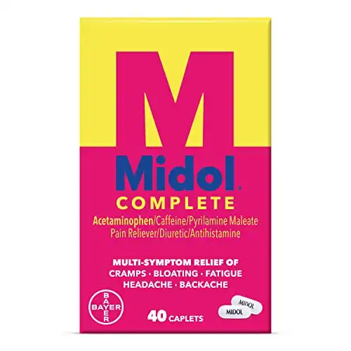 Midol Complete Menstrual Pain Relief Caplets, 40 Count Provides Cramp, Headache, and Bloating Relief