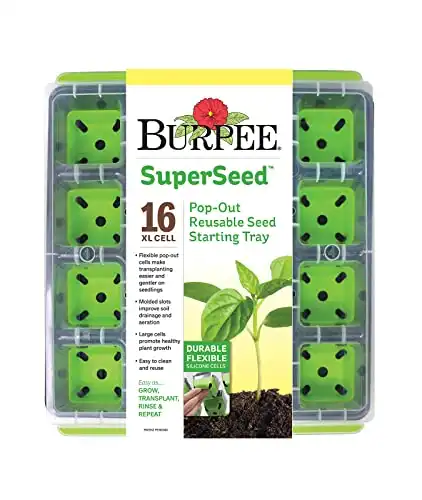 Burpee SuperSeed Seed Starting Tray | 16 XL Cell | Reusable & Dishwasher Safe | for Starting Vegetable Seeds, Flower Seeds & Herb Seeds | Indoor Grow Kit for Deep-Rooted Seedlings, Green