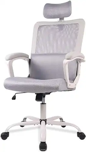 SMUG Office Desk Computer Chair, Ergonomic High Back Comfy Swivel Gaming Home Mesh Chairs with Wheels, Lumbar Support, Adjustable Headrest, Comfortable Pillow,Soft Arms,120 tilt for Bedroom,Study,Gre....