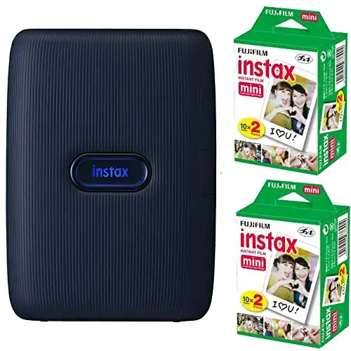 Fujifilm Instax Mini Link Smartphone Printer (Space Blue) + Fuji Instax Mini Film (40 Sheets) Instax Mini Link Printer Bundle