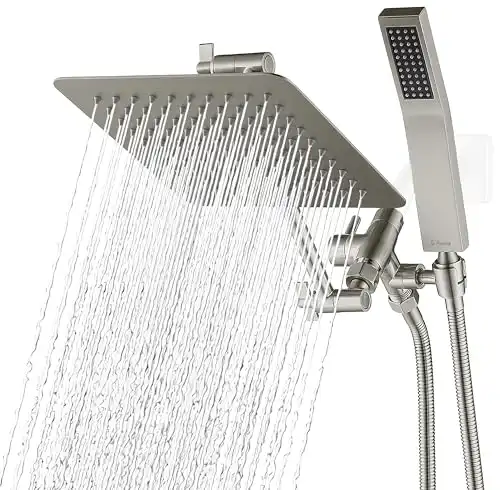 G-Promise All Metal Dual Square Shower Head Combo | 8" Rain Handheld Wand with 71" Extra Long Flexible Hose Smooth 3-Way Diverter Adjustable Extension Arm - A Bathroom Upgrade