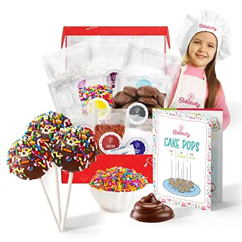 Baketivity DIY Cake Pop Baking Kit for Kids Premeasured Ingredients, Decorating Supplies