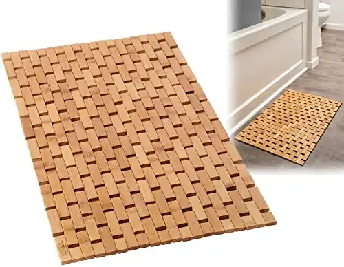 ZPirates Bamboo Bath Mat for Bathroom - Wooden Bathmat, Sauna Spa Steps Decor and Accessory - 24 x 16 Inches (L x W), Natural Color