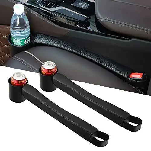 Supin 2 prices Car Seat Gap Filler Pad PU Leather Console Side Pocket Organizer and one cup for Cellphone Wallet Coin Key (Black)