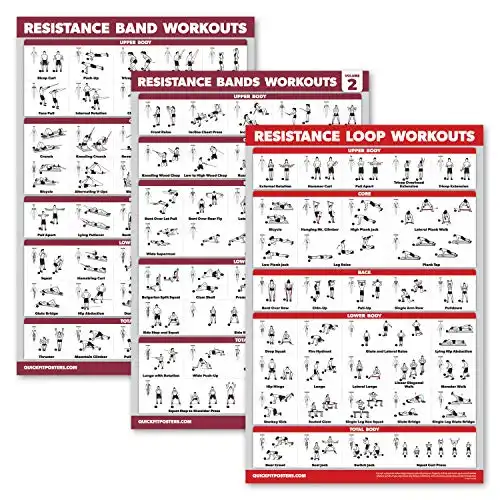 3 Pack: Resistance Bands Workouts Volume 1 & 2 + Resistance Loops Exercises Poster Set Set of 3 Workout Charts (Laminated, 18 x 24 )