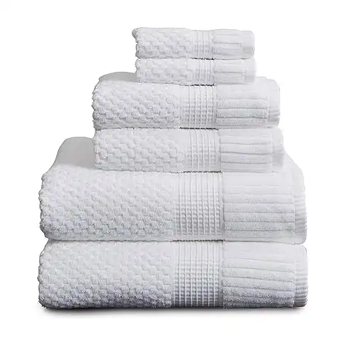 NY Loft 100% Cotton Towel Set 6 Piece Set | Super Soft & Absorbent Quick-Dry 2 Bath Towels 2 Hand Towels & 2 Washcloths |Textured and Durable Cotton | Trinity Collection (6 Piece Set, Bright W...