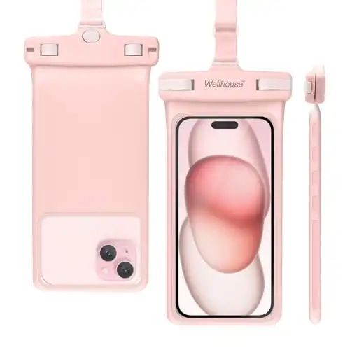 wellhouse Waterproof Phone Pouch, Waterproof Phone Case for iPhone 15 14 13 12 Pro Max XS Samsung, IPX8 3D Cellphone Dry Bag Beach Essentials Pink 1Pack 7.0"