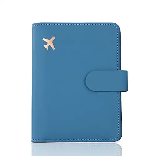 Melsbrinna Premium Leather Passport Holder Covers Case, Waterproof Rfid Blocking Travel Wallet Passport Holder with Pen Holder, Cute Passport Book for Women/Men (Denim blue)