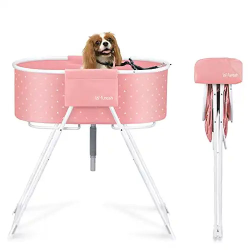 Furesh Insider Dog Bath Tub and Wash Station for Bathing Shower and Grooming, Elevated Foldable and Portable, Indoor and Outdoor, for Small and Medium Size Dogs, Cats and Other Pet (Pink)