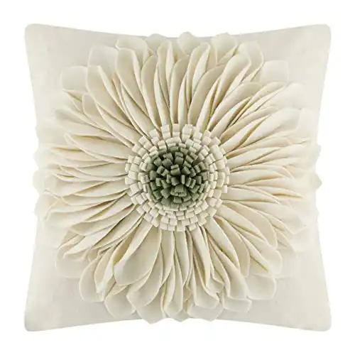 OiseauVoler 3D Sunflower Handmade Throw Pillow Covers Decorative Floral Pillowcases Cushion Covers for Couch Living Room Home Decor Creamy White 18x18 Inches