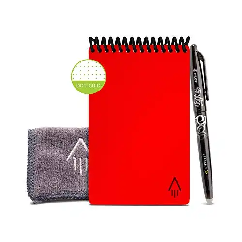 Rocketbook Smart Reusable Notebook - Dotted Grid Eco-Friendly Notebook with 1 Pilot Frixion Pen & 1 Microfiber Cloth Included - Atomic Red Cover, Mini Size (3.5" x 5.5")