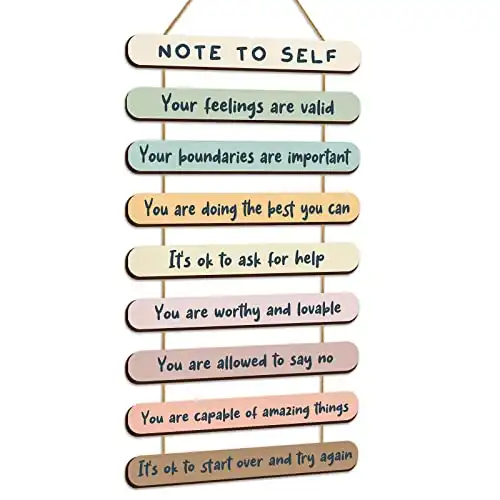 Mental Health Reminders Wall Art Decors Positive Psychology Affirmations Wall Decor Wooden Hanging Wall Pediments Inspirational Wall Art for Counseling Therapy Office Students Classroom (Pastel Color)