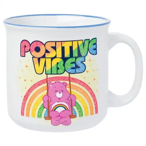 Silver Buffalo Care Bears Positive Vibes Glitter Ceramic Camper Mug, 20 Ounces