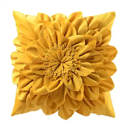 OiseauVoler Decorative 3D Flower Throw Pillow Covers Soft Velvet Handmade Pillowcases Cushion Covers for Couch Bed Living Room Home Decor 18x18 Inch Yellow