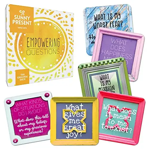 Sunny Present Empowering Questions Cards - 52 Self Care Cards for Mindfulness & Meditation, Writing, or Any Other Process You Choose - The Original Deck