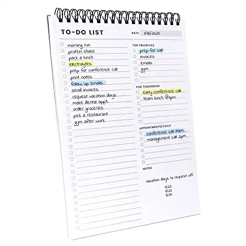 To Do List Notepad: With Multiple Functional Sections - 6.5 x 9.8" 60 Sheets - Spiral Daily Planner Notebook - Task CheckList Organizer Agenda Pad for Work - Note and Todo Organization