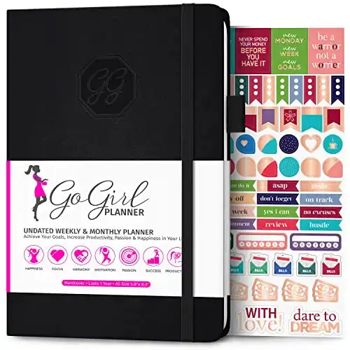 GoGirl Planner and Organizer for Women A5 Weekly Planner, Goals Journal & Agenda to Improve Time Management & Productivity (Black)