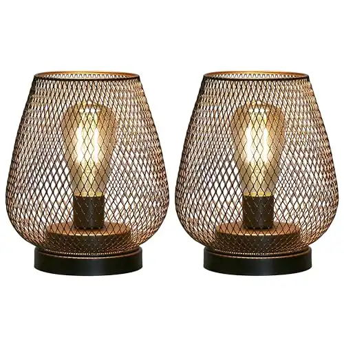 JHY DESIGN Set of 2 Metal Cage LED Lantern Battery Powered Cordless Accent Light with LED Great for Weddings Parties Patio Events for Indoors Outdoors