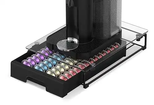 EVERIE Crystal Tempered Glass Organizer Drawer Holder Compatible with Nespresso Vertuo Capsules, Compatible with 40 Big or 52 Small Vertuoline Pods, 12'' Wide by 15.6'' Deep by 3.5...