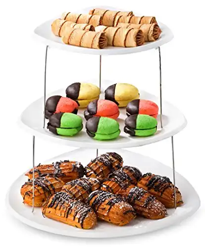 Masirs Collapsible 3-Tier Party Tray: Decorative Design Folds for Minimal Storage. an Elegant Serving Tray for Sandwiches, Cake, Sliced Cheese, and Deli Meat.