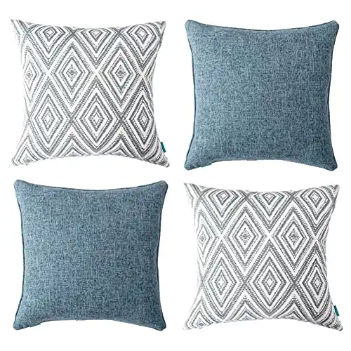 HPUK Decorative Throw Pillow Covers Set of 4 Square Couch Pillows Linen Cushion Cover for Couch Sofa Living Room, 18"x18" inches, Blue