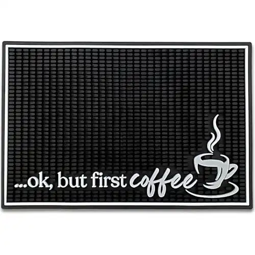 New Mungo Coffee Bar Mat - Coffee Bar Accessories for Coffee Station, Coffee Accessories, Coffee Bar Decor, Coffee Decor - Ok, But First Coffee Maker Mat for Countertops - Rubber Mat - 18 x12