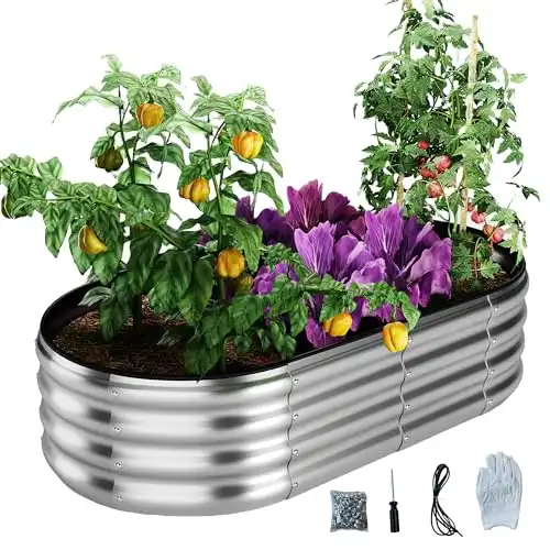 Galvanized Metal Planter Raised Garden Bed Kit for Gardening Outdoor 4x2x1ft Planter Grow Garden Box Raised Flower Bed