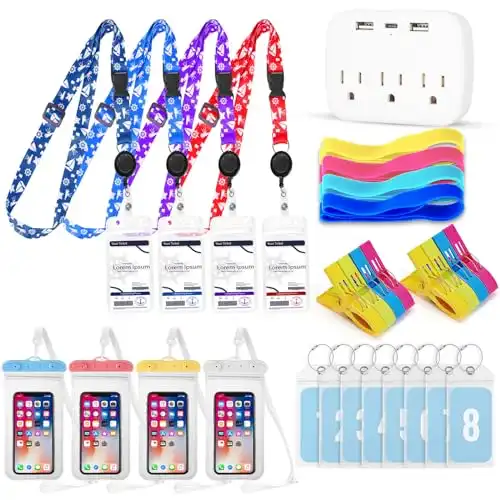 29 Pcs Cruise Essentials Kit Must Haves Set Include Cruise Luggage Tags Holder, Cruise Lanyards, Cruise Power Strip, Towel Bands and Clips, Waterproof Phone Bags for All Cruise Lines