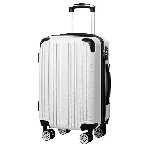 Coolife Luggage Expandable(only 28") Suitcase PC+ABS Spinner 20in 24in 28in Carry on (white grid new, S(20in)_carry on)