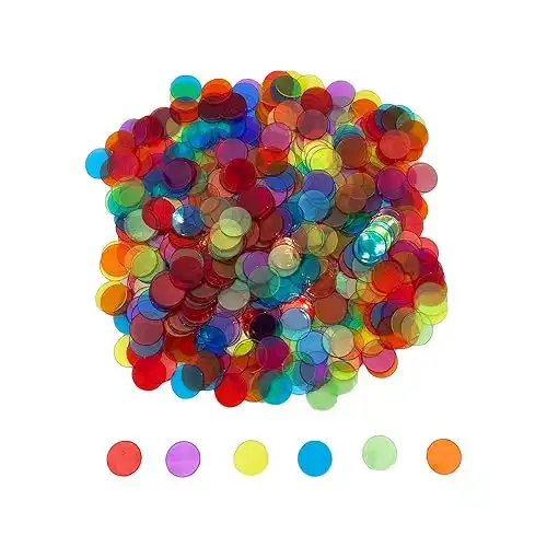 500 Pieces 3/4 inch Transparent 6 Color Bingo Counting Chips with Bag