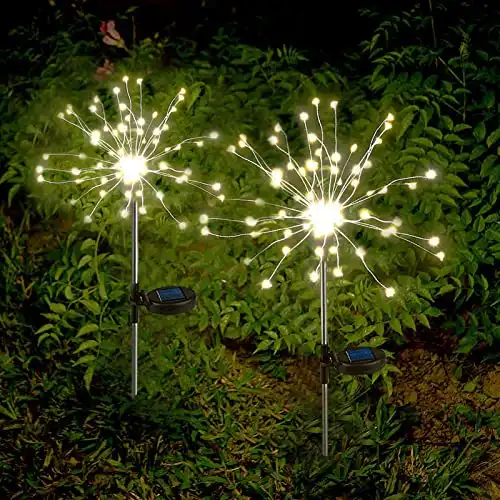 Anordsem Solar Garden Lights Outdoor Decor 2 Pack, Waterproof Firework 120 LED Fairy Lights for Yard Outside Decorative, Starburst Firecracker Sparkler Sticks Patio Planter Path Flowerbed Walkway