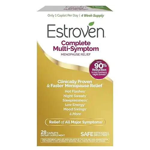 Estroven Complete Multi-Symptom Menopause Supplement for Women, 28 Ct., Clinically Proven Ingredient Provide Menopause Relief & Night Sweats & Hot Flash Relief, Drug-Free & Non-GMO