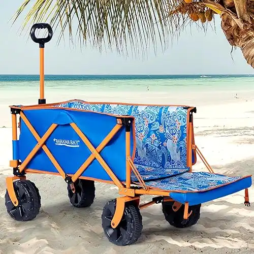 Beach Wagon Cart with Big Wheels, Collapsible Utility Wagon Heavy Duty Folding,Ideal for Outdoor Sand Camping Garden Pet by Old Bahama Bay