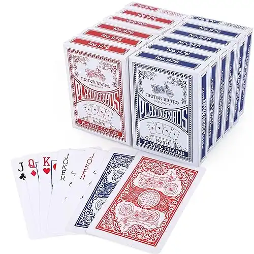 LotFancy Playing Cards, 12 Pack, Decks of Cards Bulk, Poker Size, Standard Index, for Blackjack, Euchre, Canasta Card Game, 6 Blue and 6 Red, Casino Grade