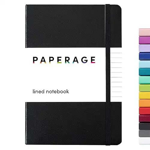 PAPERAGE Lined Journal Notebook, (Black), 160 Pages, Medium 5.7 inches x 8 inches 100 GSM Thick Paper, Hardcover