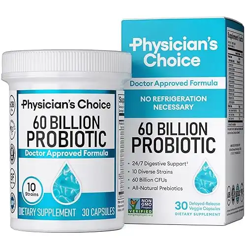 Physician's Choice Probiotics 60 Billion CFU - 10 Strains + Organic Prebiotics - Immune, Digestive & Gut Health - Supports Occasional Constipation, Diarrhea, Gas & Bloating - for Women &a...