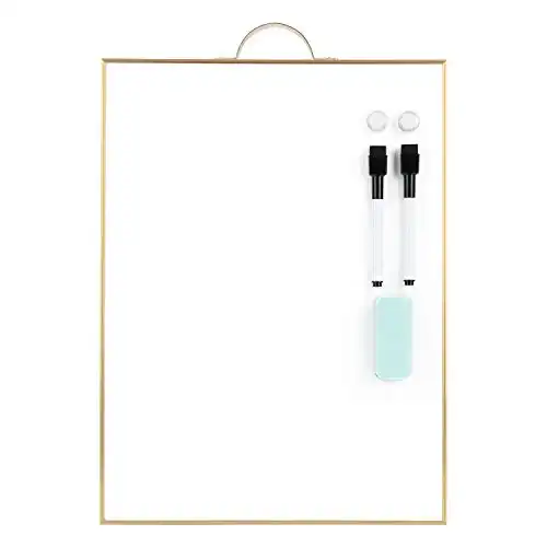 TSJ OFFICE Small White Board - 16" X 12" Portable Gold Aluminum Framed Whiteboard, Magnetic Dry Erase Board with a Handle, to Do List Notepad for Office, Home, School